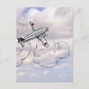 Vintage-Flugzeug im Flug Luftfahrtzeichnung Wolk Postkarte