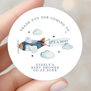 Vintage-Flugzeug-Jungen-Baby-Shower-Danke Runder Aufkleber
