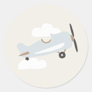 Vintage-Flugzeug Jungen Geburtstag Blaues Flugzeug Runder Aufkleber