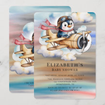 Vintage-Flugzeug Pinguin-Junge-Baby-Party
