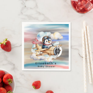 Vintage Flugzeug Pinguin-Junge-Baby-Party Serviette