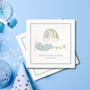 Vintage-Flugzeug Regenbogen Wolken Junge Baby-Part Serviette