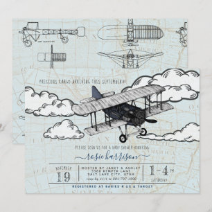 Vintage-Flugzeug Reise-Baby-Party Einladung