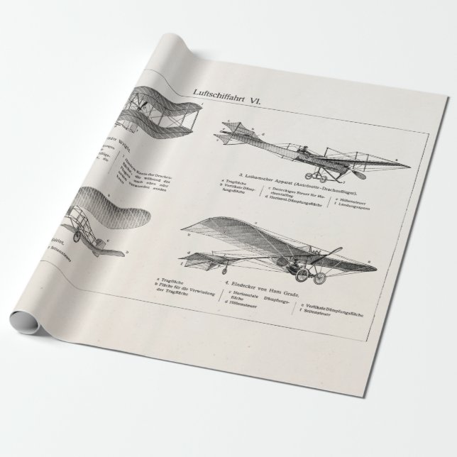 Vintage Flugzeug Retro Oldtimer Doppeldecker Antik Geschenkpapier (Ungerollt)