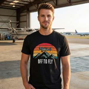 Vintage-Flugzeug Retro-Sonnenuntergang Berge Freun T-Shirt