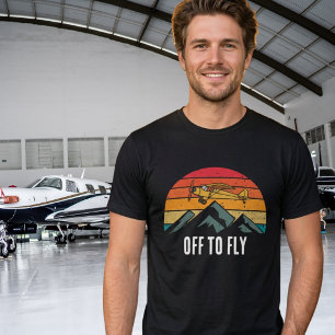 Vintage-Flugzeug Retro-Sonnenuntergang Berge Pilot T-Shirt