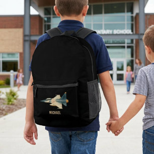 Vintage-Flugzeug-Tarnjunge schwarze Schule individ Bedruckter Rucksack