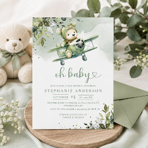 Vintage-Flugzeug-Teddy-Bär-Baby-Party   Einladung
