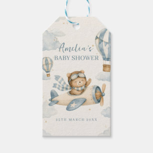 Vintage-Flugzeug-Teddy-Bär-Baby-Party Geschenkanhänger