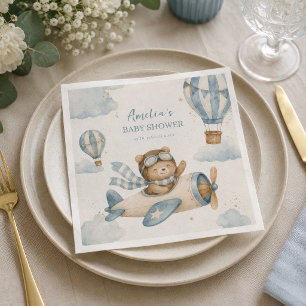 Vintage-Flugzeug-Teddy-Bär-Baby-Party Serviette