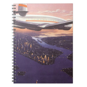 Vintage-Flugzeug über dem Hudson River, New York C Notizblock