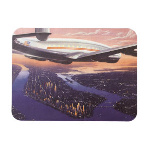 Vintage-Flugzeug über Hudson River, New York City Magnet