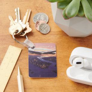 Vintage-Flugzeug über Hudson River, New York City Schlüsselanhänger