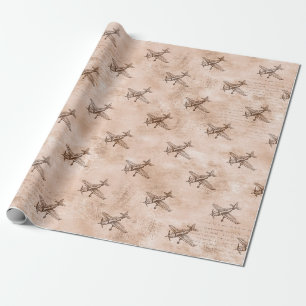 Vintage-Flugzeug und Zeitungspapier Geschenkpapier