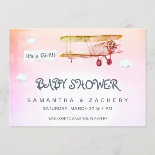 *~* Vintage-Flugzeug-Wolken-Banner Baby Mädchen Sh Einladung