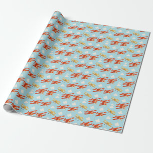 Vintage Flugzeug Wolken Hintergrundmuster Geschenkpapier