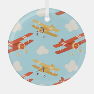 Vintage Flugzeug Wolken Hintergrundmuster Ornament Aus Glas