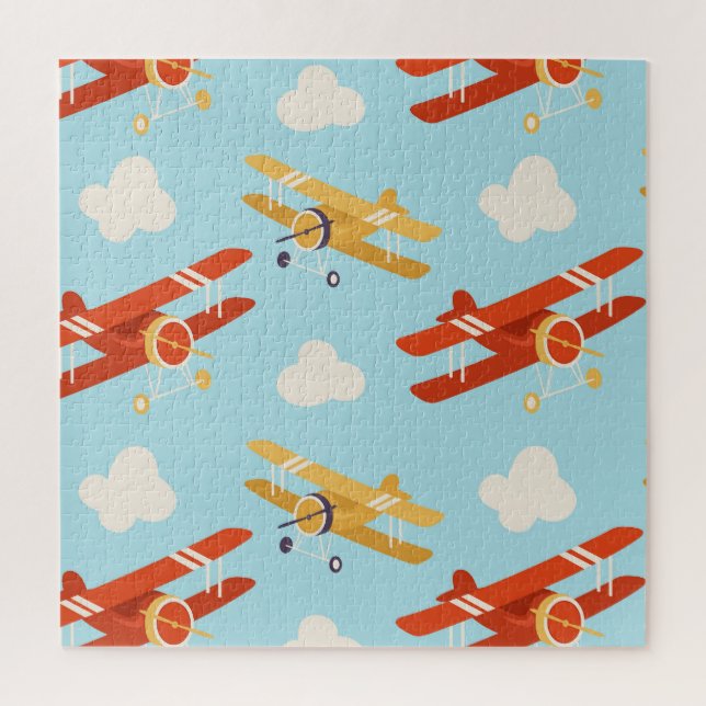 Vintage Flugzeug Wolken Hintergrundmuster Puzzle (Vertikal)