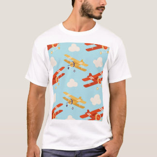 Vintage Flugzeug Wolken Hintergrundmuster T-Shirt