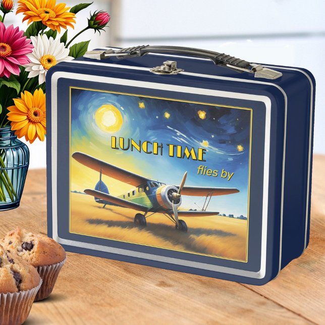 Vintage Flugzeugart Metall Brotdose (Lunch box featuring a painting of a vintage airplane)