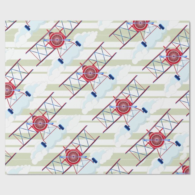 Vintage Flugzeuge Luftwaffe Aviator Streifen Geschenkpapier (Flach)