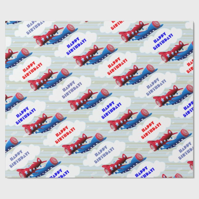 Vintage Flugzeuge Luftwaffe Aviator Streifen Geschenkpapier (Flach)