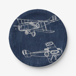 Vintage-Flugzeugkunst-Zeitungs-Text- und Skriptsti Pappteller