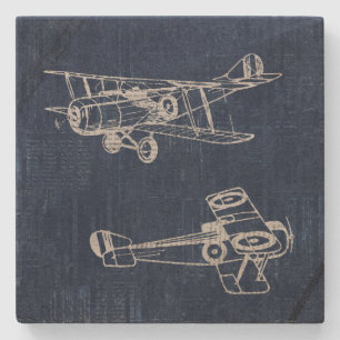 Vintage-Flugzeugkunst-Zeitungs-Text- und Skriptsti Steinuntersetzer