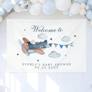 Vintage-Flugzeugwolken Baby Shower Willkommen Banner