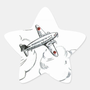 Vintage-Flugzeugzeichnung Flugparty-Geschenk Stern-Aufkleber