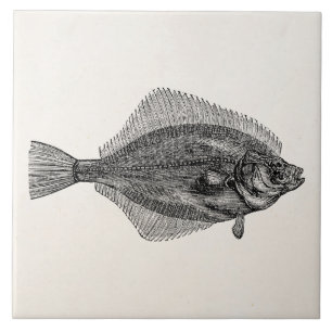 Vintage Flunder Fisch Wasserlebewesen Vorlage Fliese