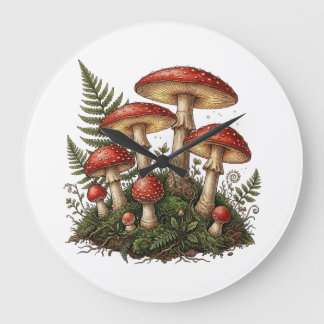 Vintage Fly Agaric Mushroom Illustration Große Wanduhr