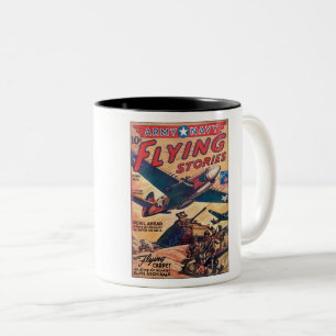 VINTAGE FLYING STORIES WWII MAG COVER ZWEIFARBIGE TASSE
