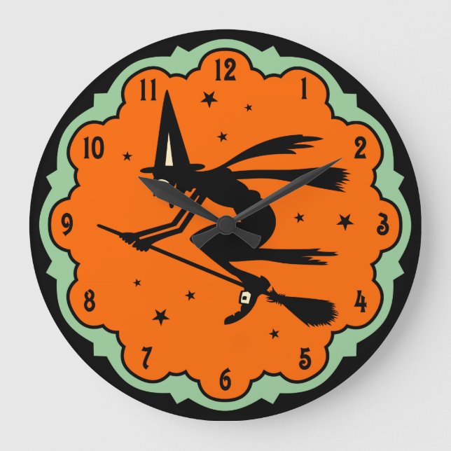 Vintage Flying Witch Wallclock Große Wanduhr (Vorderseite)