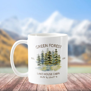 Vintage Foggy Green Forest Watercolor Cabin Lodge Kaffeetasse