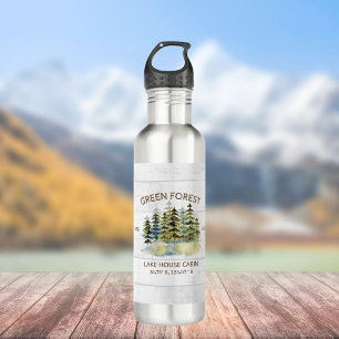 Vintage Foggy Green Pine Tree Forest Pinery Edelstahlflasche