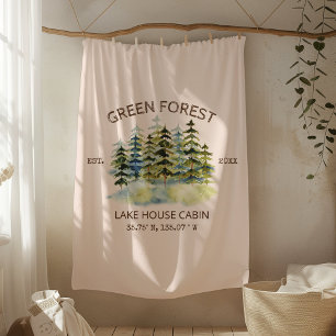 Vintage Foggy Pine Forest Lake House Lodge Fleecedecke