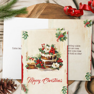 Vintage Foliage Berries Wasserfarbe Frohe Weihnach Karte