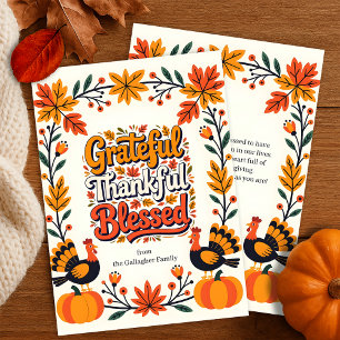 Vintage Folk Art Turkey Pumpkin Erntedank Card