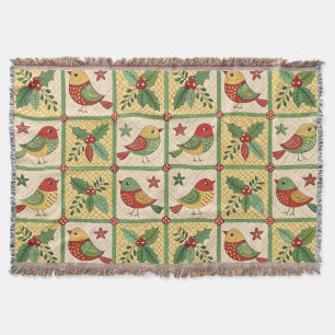 Vintage-Folk-Art-Weihnachtsvögel & Stechpalmen-Bee Decke