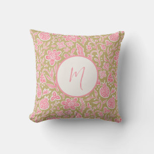 Vintage-Folk-Blumenmuster mit Monogramm Kissen