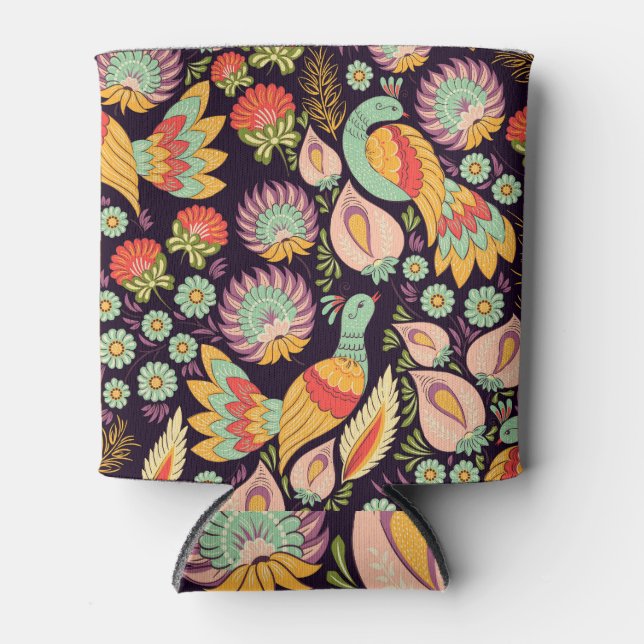 Vintage Folk Floral Birds Ornament Dosenkühler (Vorderseite)