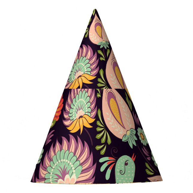 Vintage Folk Floral Birds Ornament Partyhütchen (Vorderseite)