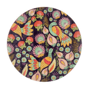 Vintage Folk Floral Birds Ornament Schneidebrett