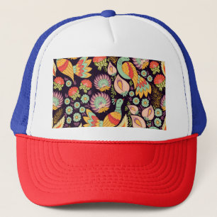 Vintage Folk Floral Birds Ornament Truckerkappe