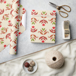 Vintage Folklorekunst Floraldruckerei Gemütlicher  Geschenkpapier