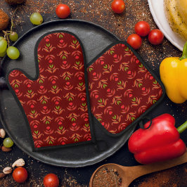 Vintage Folklorekunst Floraldruckerei Gemütlicher  Ofenhandschuh & Topflappen-Set