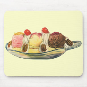 Vintage Food Desserts, Banana Split Cherries Mousepad