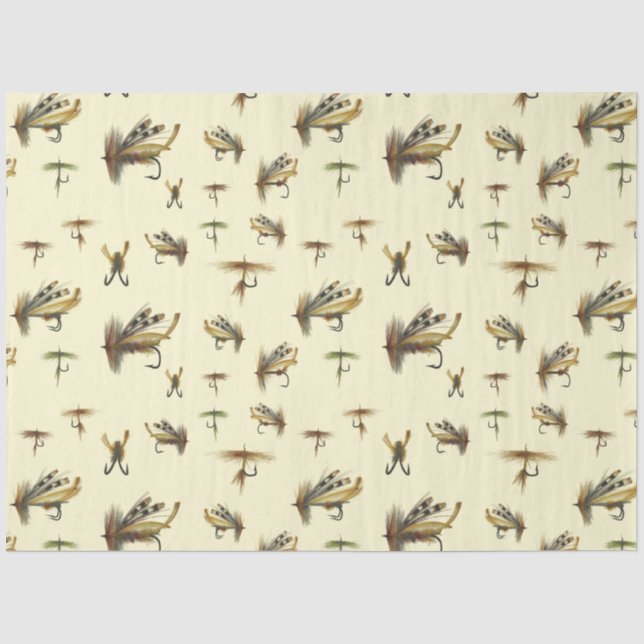 Vintage Forellenfliege Fischen Theme Muster Seidenpapier (Vorderseite)