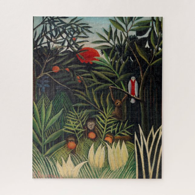 Vintage Forest Monkeys & Bird Illustration Art Puzzle (Vertikal)